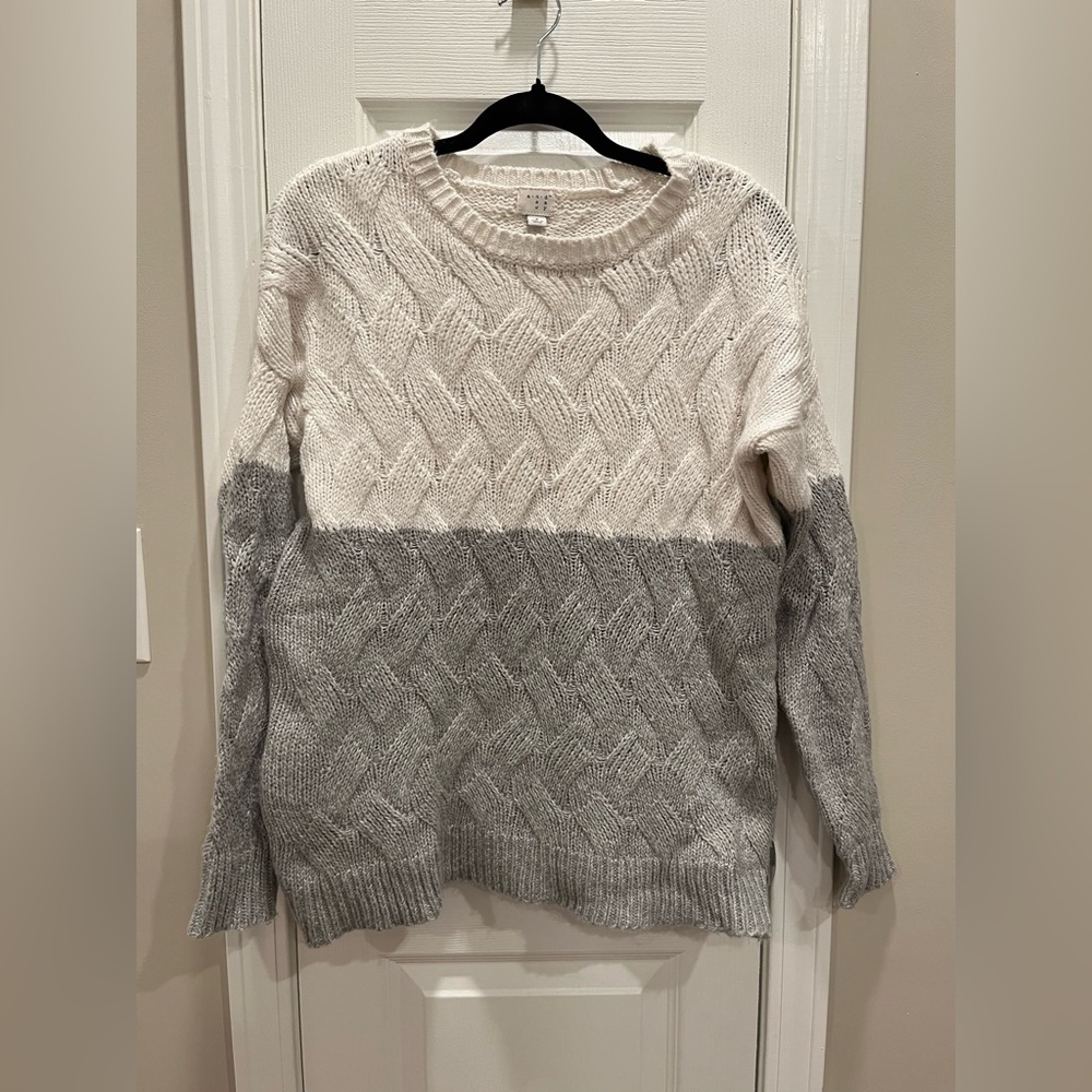 A New Day Gray and White Color Block Sweater